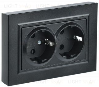 Розетка двойная с заземлением со шторками в сборе с рамкой IEK Brite, 16A/250В, черный BR-R24-16-K02-F BR-R24-16-K02-F