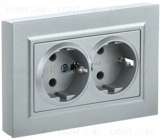 Розетка двойная с заземлением в сборе с рамкой IEK Brite, 16A/250В, сталь BR-R21-16-K46-F BR-R21-16-K46-F