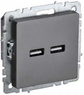Розетка USB двойная A+A 5В 3,1А IEK Brite сталь BR-U21-D31-K46 BR-U21-D31-K46