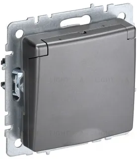 Розетка с заземлением со шторками и крышкой IP44 IEK Brite, 16A/250В, сталь BR-R16-16-44-K46 BR-R16-16-44-K46