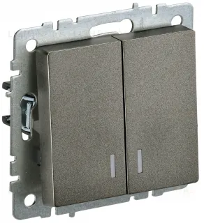 Выключатель двухклавишный с подсветкой IEK Brite, 10A/250В, темная бронза BR-V20-1-10-K45 BR-V20-1-10-K45