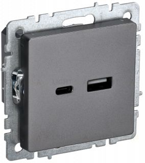 Розетка USB двойная A+C 18Вт IEK Brite сталь BR-U22-018-K46 BR-U22-018-K46