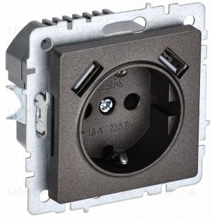 Розетка с заземлением с защитными шторками 16А с USB A+A 5В 2,1А IEK Brite темная бронза BR-R14-16-U21-D21-K45 BR-R14-16-U21-D21-K45