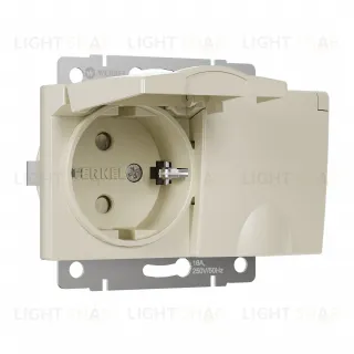 Розетка двойная с заземлением со шторками и крышкой 16A/250В, винтовой зажим Werkel, слоновая кость a057279 a057279