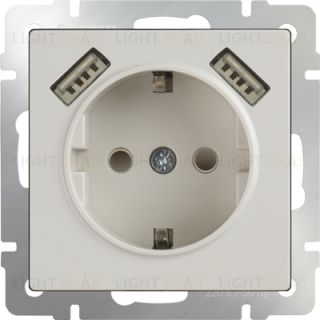 Розетка с заземлением шторками и USBх2 Werkel 16A/250В, винтовой зажим, слоновая кость a051486 a051486