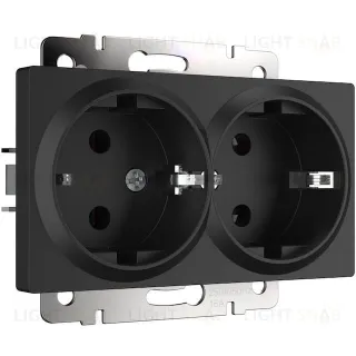 Розетка двойная с заземлением Werkel 16A/250В, винтовой зажим, черный матовый a051623 a051623