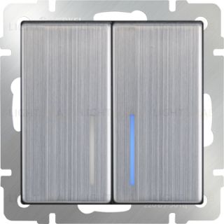 Выключатель двухклавишный проходной с подсветкой Werkel 10A/250В (из 2-х мест), глянцевый никель a051088 a051088