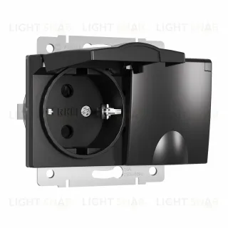 Розетка двойная с заземлением со шторками и крышкой 16A/250В, винтовой зажим Werkel, черный матовый a057286 a057286