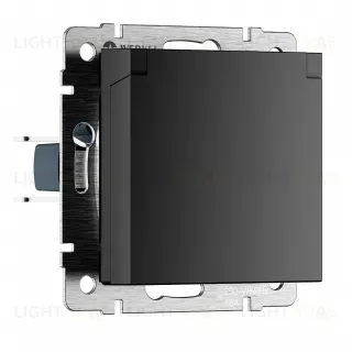 Розетка влагозащищенная с заземлением с защитной крышкой и шторками Werkel 10A/250В, винтовой зажим, черный матовый a069582 a069582