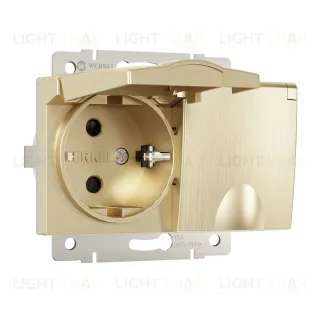 Розетка двойная с заземлением со шторками и крышкой 16A/250В, винтовой зажим Werkel, шампань рифленый a057287 a057287