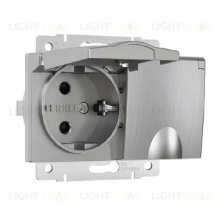 Розетка двойная с заземлением со шторками и крышкой 16A/250В, винтовой зажим Werkel, серебряный рифленый a057288 a057288