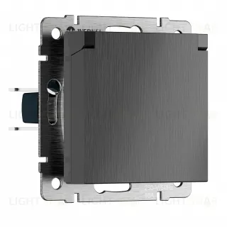 Розетка влагозащищенная с заземлением с защитной крышкой и шторками Werkel 10A/250В, винтовой зажим, графит рифленый a069599 a069599