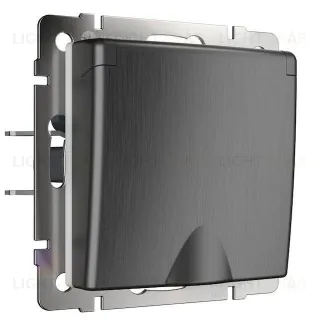 Розетка влагозащищенная с заземлением с защитной крышкой и шторками Werkel 10A/250В, винтовой зажим, графит рифленый a050754 a050754