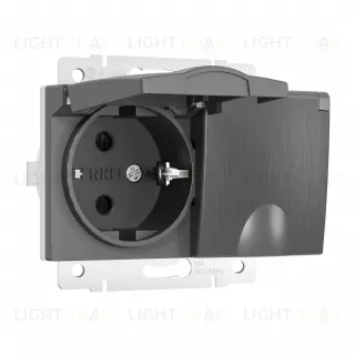 Розетка двойная с заземлением со шторками и крышкой 16A/250В, винтовой зажим Werkel, графит рифленый a057291 a057291