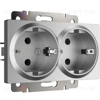 Розетка двойная с заземлением Werkel 16A/250В, винтовой зажим, серебряный матовый a063619 a063619