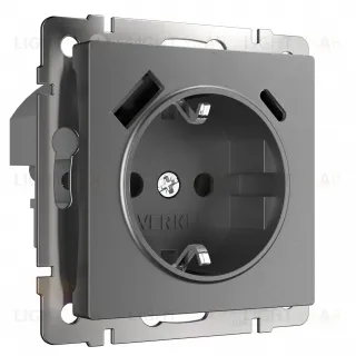 Розетка с заземлением, шторками и USB Type A+С, 16A/3А/250В, винтовой зажим Werkel, графит матовый a063106 a063106