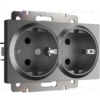 Розетка двойная с заземлением Werkel 16A/250В, винтовой зажим, графит матовый a063107 a063107