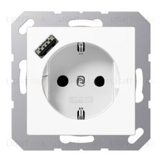 Розетка с заземлением + USB тип A, Jung 16А/250В белый глянцевый A1520-18AWW A1520-18AWW