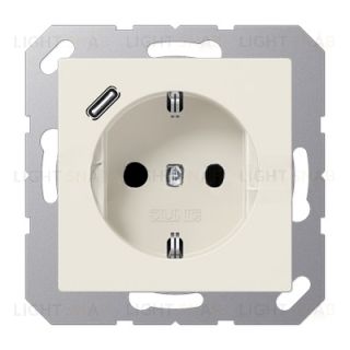 Розетка с заземлением + USB тип C, Jung 16А/250В слоновая кость A1520-18C A1520-18C