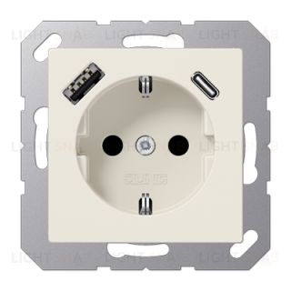 Розетка с заземлением + USB тип A+C, Jung 16А/250В слоновая кость A1520-15CA A1520-15CA