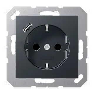 Розетка с заземлением + USB тип C, Jung 16А/250В антрацит матовый A1520-18CANM A1520-18CANM
