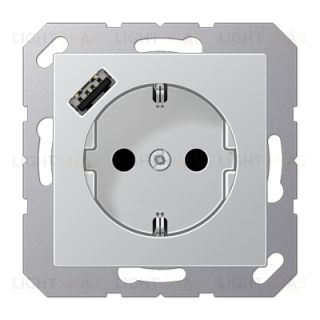 Розетка с заземлением + USB тип A, Jung 16А/250В алюминий A1520-18AAL A1520-18AAL