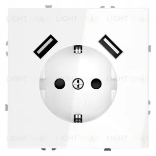 Розетка с заземлением, шторками и 2 USB A+A, 5В/3А, Voltum S70 16А, белый глянцевый VLS040401 VLS040401