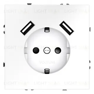 Розетка с заземлением, шторками и 2 USB A+A, 5В/3А, Voltum S70 16А, белый матовый VLS040402 VLS040402