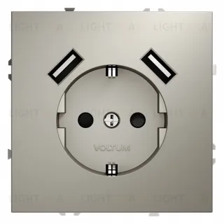 Розетка с заземлением, шторками и 2 USB A+A, 5В/3А, Voltum S70 16А, кашемир VLS040403 VLS040403