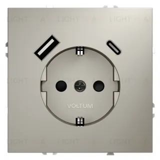 Розетка с заземлением, шторками и 2USB A+С, (5, 9, 12В/3А) Voltum S70 16А, кашемир VLS040503 VLS040503