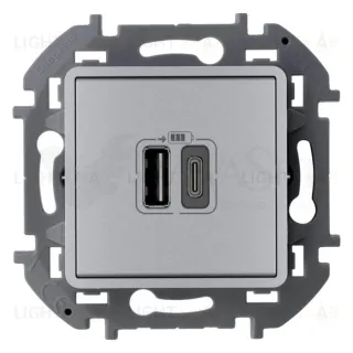 Розетка USB двойная для зарядки тип A-C 240В/5В 3000мА Daccord (Legrand) INSPIRIA, алюминий 673762 673762