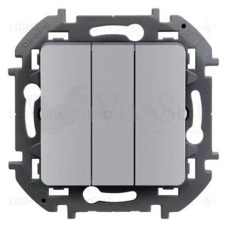 Выключатель трехклавишный Daccord (Legrand) INSPIRIA 10A/250В, алюминий 673642 673642