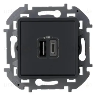 Розетка USB двойная для зарядки тип A-C 240В/5В 3000мА Daccord (Legrand) INSPIRIA, антрацит 673763 673763
