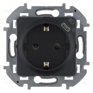 Розетка с заземлением со шторками 16A/250В с USB тип C 1.5А 5В Daccord (Legrand) INSPIRIA антрацит 673773 673773