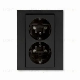 Розетка двойная с рамкой с заземлением и шторками ABB Levit антрацит-дымчатый чёрный 2CHH223457C6063 2CHH223457C6063