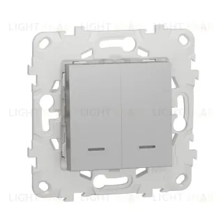 Выключатель двухклавишный с подсветкой 10А/250 В~ Schneider Unica New, алюминий NU521130N NU521130N