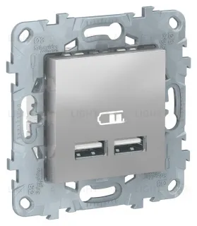 Розетка USB двойная для зарядки 2,1А Schneider Unica New, алюминий NU541830 NU541830