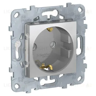 Розетка с заземлением с защитными шторками 16A/250 В, винтовой зажим Schneider Unica New, алюминий NU503730 NU503730