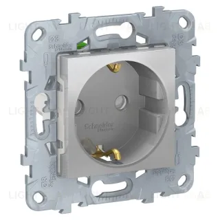 Розетка с заземлением с защитными шторками 16A/250 В, безвинтовой зажим Schneider Unica New, алюминий NU505730 NU505730