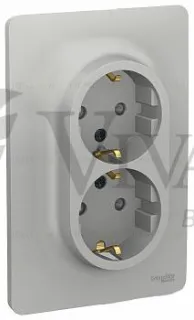 Розетка двойная монолитная с заземлением со шторками 16A/250 В, винтовой зажим Schneider Unica New, алюминий NU206730 NU206730