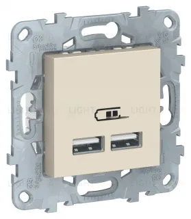 Розетка USB двойная для зарядки 2,1А Schneider Unica New, бежевый NU541844 NU541844