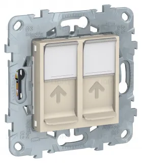 Розетка компьютерная двойная 5 кат, RJ 45, UTP Schneider Unica New, бежевый NU542044 NU542044