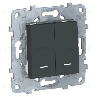 Переключатель двухклавишный на два направления с подсветкой 10А/250 В~ Schneider Unica New, антрацит NU521354N NU521354N