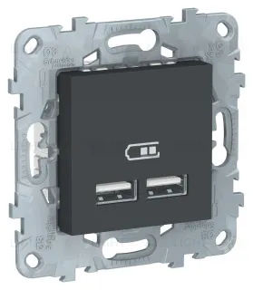 Розетка USB двойная для зарядки 2,1А Schneider Unica New, антрацит NU541854 NU541854