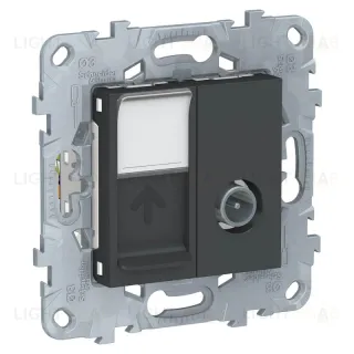 Розетка TV одиночная (звезда) и интернет розетка RJ 45, 6 кат. Schneider Unica New, антрацит NU547054 NU547054