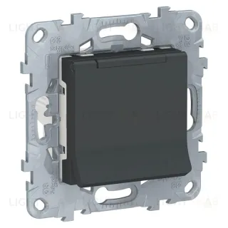 Розетка с заземлением и крышкой и шторками 16A/250 В, безвинтовой зажим Schneider Unica New, антрацит NU503754TA NU503754TA