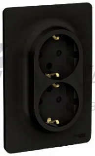 Розетка двойная монолитная с заземлением со шторками 16A/250 В, винтовой зажим Schneider Unica New, антрацит NU206754 NU206754