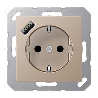 Розетка с заземлением + USB тип A, Jung 16А/250В шампань A1520-18ACH A1520-18ACH