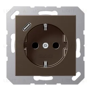 Розетка с заземлением + USB тип C, Jung 16А/250В мокко A1520-18CMO A1520-18CMO