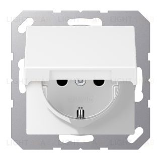 Розетка с заземлением Jung 16А/250В с откидной крышкой и уплотнительной мембраной IP44 белый матовый 551WU+A1520BFKLWWM 551WU + A1520BFKLWWM